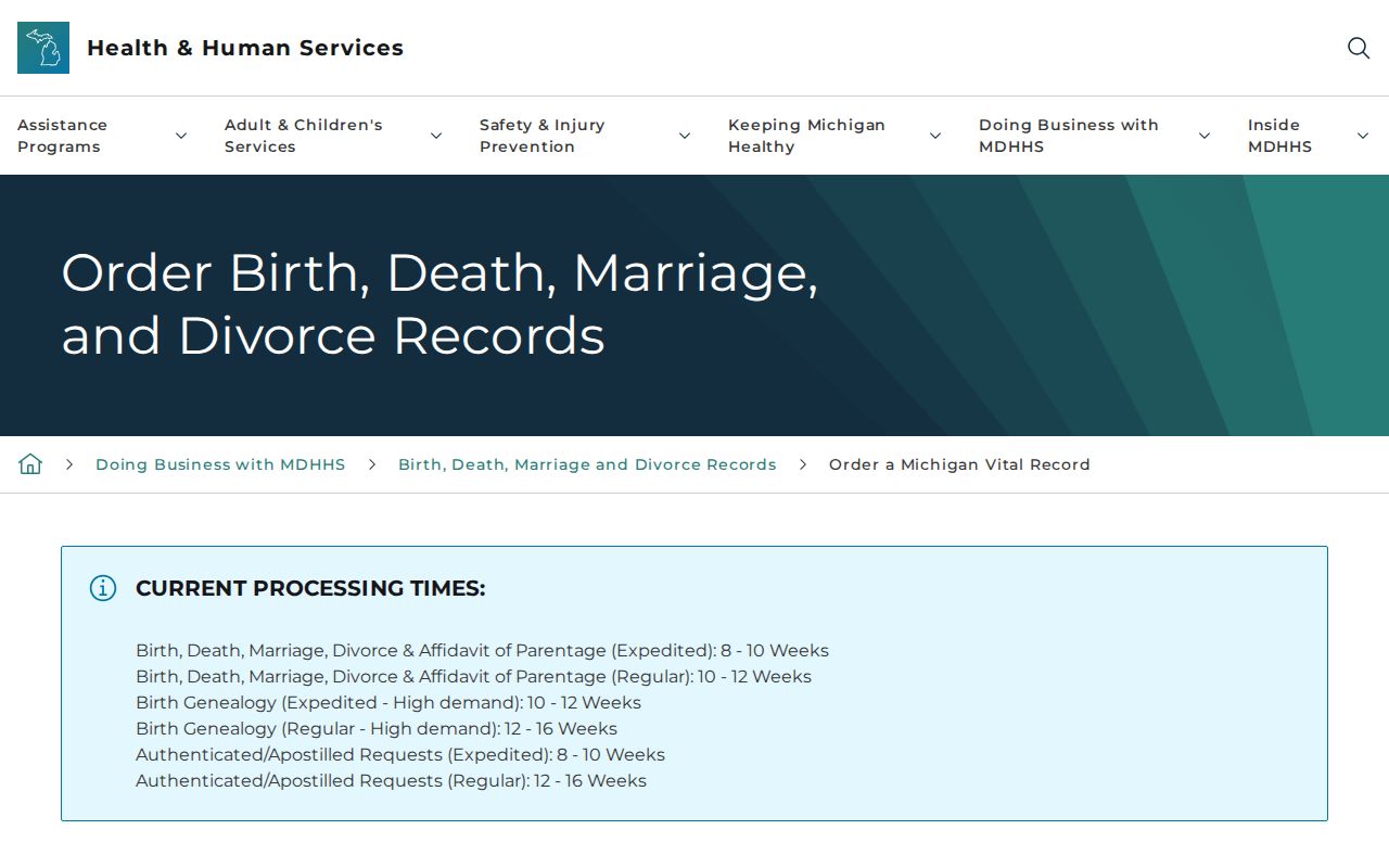 Royal Oak residents directory Michigan vital records order options
