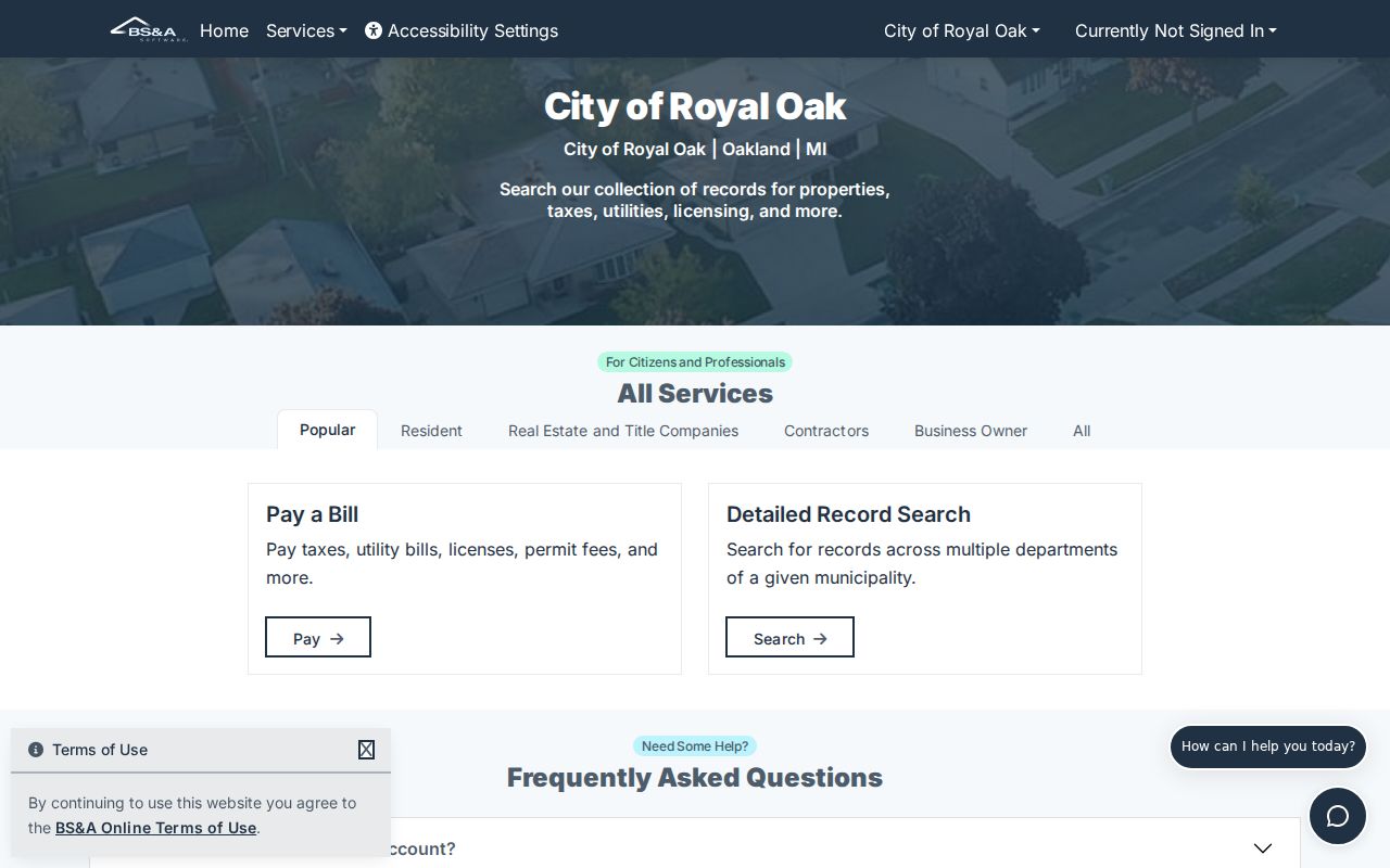 Royal Oak residents directory BS&A property search options