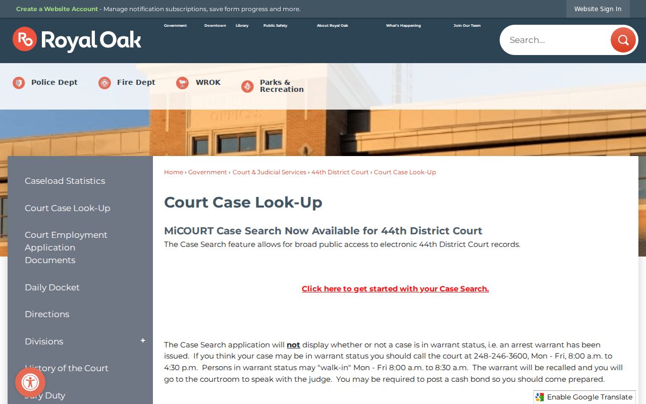 Royal Oak resident lookup using 44th District Court name search