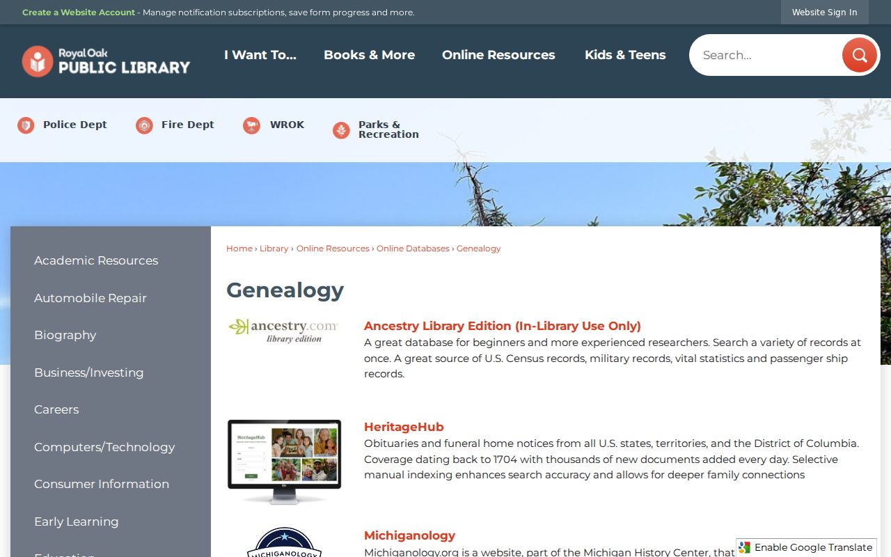 Royal Oak city directory genealogy resources at the public library