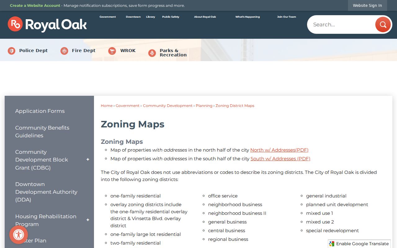 Royal Oak ZIP code research using the city zoning-map collection